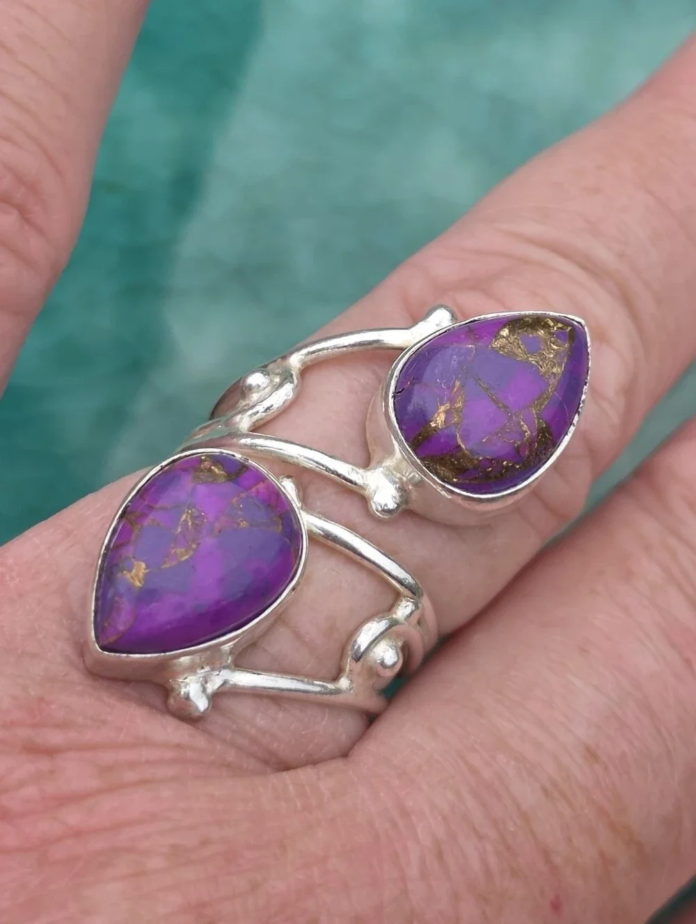 Purple Copper Turquoise Double-Stone Ring In 925 Sterling Silver (7)